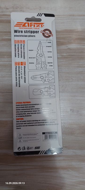Клещи для зачистки проводов Afixs Wire stripper electrician pliers: лицевая сторона и оборот